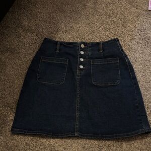Classic Denim A-Line Skirt with Button Detail